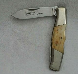 Vtg Precise Deerslayer Classic 2 Blade Double Lockback Knife - Japan