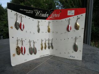 Vintage Lure Retail Display Of Wonder Lures By Acme Tackle Co With 15 Lures