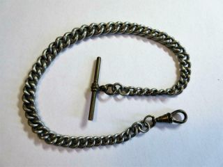Vintage Silver Plated 12 " Albert Pocket Watch Chain With T - Bar & Dog Clip