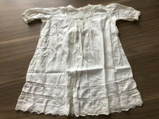 Antique White Small Child’s Or Baby Dress For Large Bisque Doll Christening