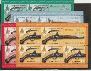 Romania 2017 Stamps Antique Pistols Guns Mnh Sheets Rumänien Pistolen
