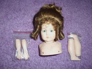 Vintage Simon & Halbig 117 Bisque Porcelain Doll Head Chest Arms Legs Glass Eyes