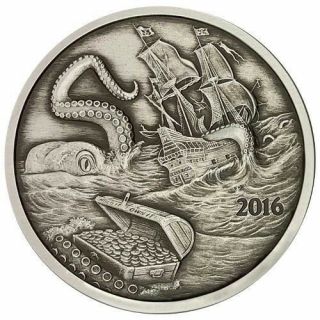 2016 1 Oz Silverbug Kraken Antiqued Silver Round