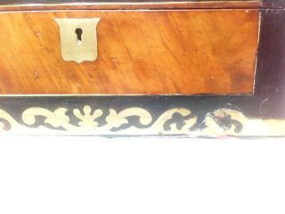 Large antique burr walnut,  brass inlaid jewellry,  trinket sewing box 3