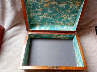 Large antique burr walnut,  brass inlaid jewellry,  trinket sewing box 8