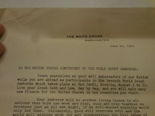 Vintage 1951 BSA World Jamboree Presidential Letter to Participants Harry Truman 2
