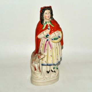 Antique Staffordshire Pottery Figure Little Red Riding Hood C1860