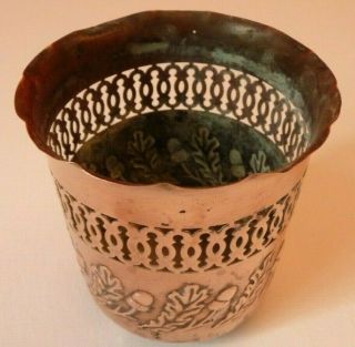 Arts and Crafts small embossed copper cactus/plant pot,  stamped J.  S.  &S 3