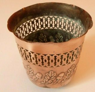 Arts and Crafts small embossed copper cactus/plant pot,  stamped J.  S.  &S 4