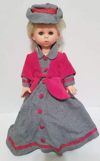 Italo Cremona Doll Vintage 1967 Italy Blonde Curly Hair Blue Multi - Color Dress