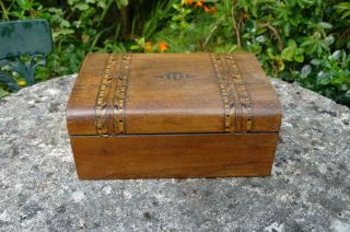 Antique Victorian Tunbridge Ware Marquetry Inlay Walnut Box (empty) c.  1860 ' s tlc 3