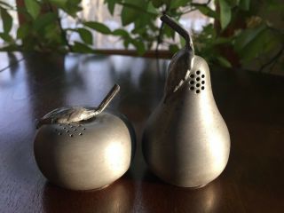 Kirk Stieff Pewter Salt & Pepper Shaker Set Apple Pear Fruit