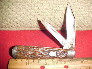 Vintage Russell & Co.  Green River 2 Blade Pocket Knife Jigged Bone Handle