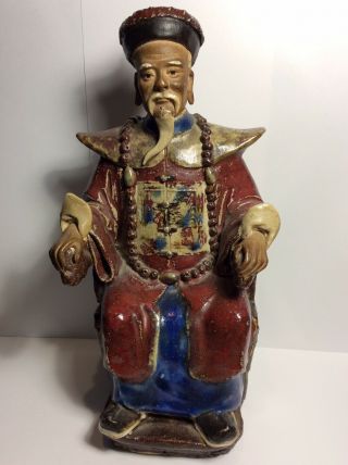 Antique/vintage Chinese Shiwan Figure Emperor Seated On Throne