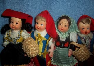 4 Vintage 7 " Cloth Dolls Made In Italy 2 Boy & Girl Pairs Cute
