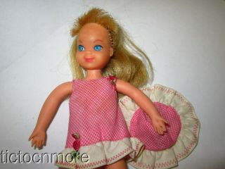 Vintage Barbie Skipper Sister Tutti Doll Blonde Bendable Body,  Gingham Set