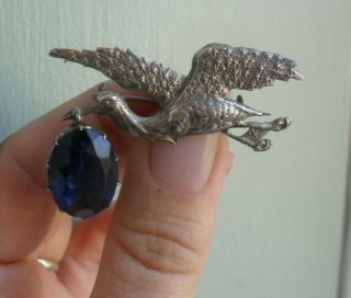 Vintage antique silver Victorian costume jewellery stork ? bird brooch paste 2