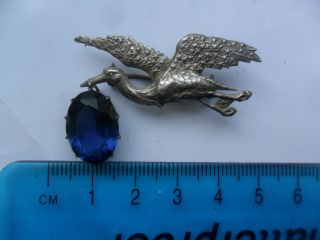 Vintage antique silver Victorian costume jewellery stork ? bird brooch paste 3