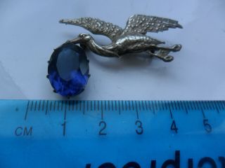 Vintage antique silver Victorian costume jewellery stork ? bird brooch paste 5