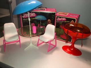 Vintage Barbie Dream Furniture Pool Patio Table Chairs Barbecue Grill Bbq 70s