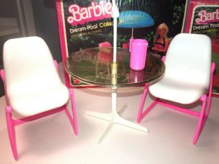 Vintage Barbie Dream Furniture pool patio table chairs barbecue grill bbq 70s 3