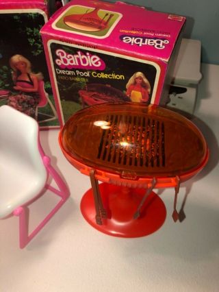 Vintage Barbie Dream Furniture pool patio table chairs barbecue grill bbq 70s 6