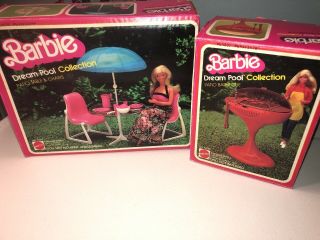 Vintage Barbie Dream Furniture pool patio table chairs barbecue grill bbq 70s 8