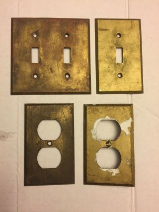 Vintage Solid Brass Switch Plate And Outlet Cover With Patina Shabby