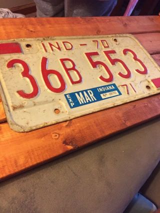 1970 Indiana Vehicle License Plate - In Vintage Tag 36b 553 Antique Jackson Co