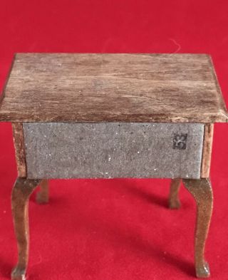 Miniature Dollhouse Furniture End Table W Vintage Dolll Under Glass 1:12 Scale 4