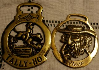 2 Vintage Brass Saddle Harness Ornaments.  Fagin & Tally - Ho