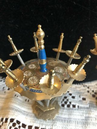 3 - VINTAGE Miniature Toledo Bar Cocktail ToothPicks Brass Metal Sword Holder Set 2