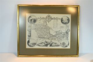 Antique Victorian Map Of Berkshire In A Gilt Wooden Frame