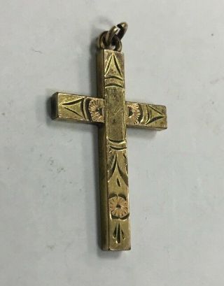 Antique 1/20 12k Gf Etched Rose&yellow Gf Cross Pendant