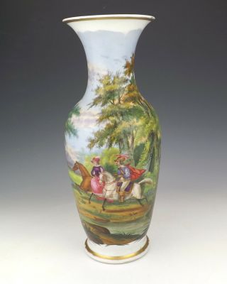 Antique Paris Porcelain - Large Hand Painted Hunting Scene Gidled Vase