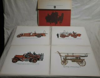 Set Of 4 Vintage 8.  5 " X 11 " Antique Firetruck Art Prints From Champion Papers