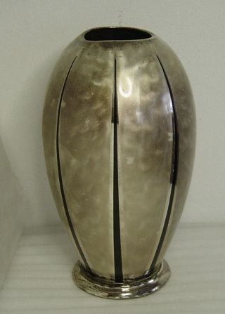 Large Art Deco Wmf Ikora Black Striped Silverplate Vase 30 Cm
