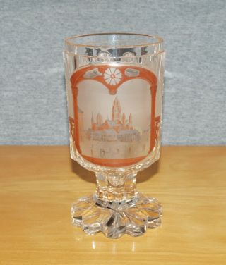 Antique Hand Painted & Cut Heavy Lead Crystal Glass Vase - Bohemian / German