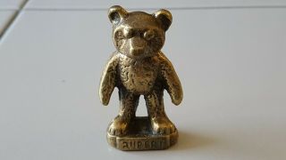 Vintage Miniature Rupert Bear Figurine Solid Cast Brass W/ Rupert On Bottom