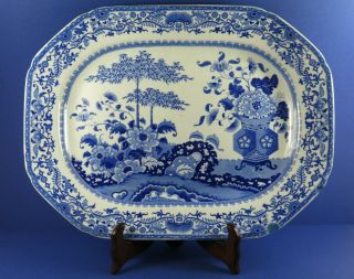 Antique Minton Semi China Blue & White Bamboo And Flowers Pattern Ashet Platter