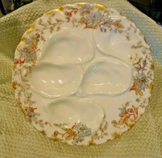 Antique Haviland Limoges - H & C Antique Oyster Dish/plate Blue Flowers