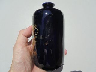 Antique Vintage RS Prussia Porcelain Cobalt Blue Vase w Flowers & Gold 5 7/8 