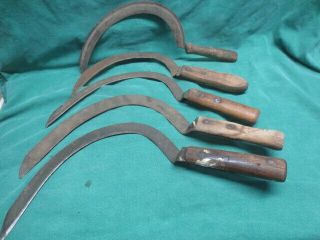 5 Vtg/antique Hand Scythe Sickle Grass Weed Sling Blade Cutting Tools