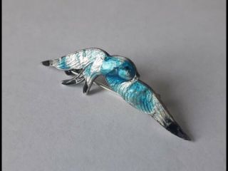 Antique Solid Silver And Blue Enamel Swallow Bird In Flight Brooch Pin 5