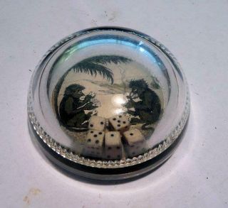 Antique Bubble Glass Paperweight Monkey " S Gambling Poker Dice 1903 Dice Game