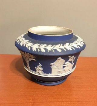 Antique Wedgwood Blue Jasperware Small Vase Or Jar 4 3/8 " Unusual Form