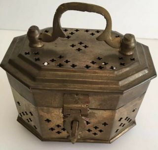 Vintage Brass Cricket Cage Potpourri Trinket Box Incense Burner Patina