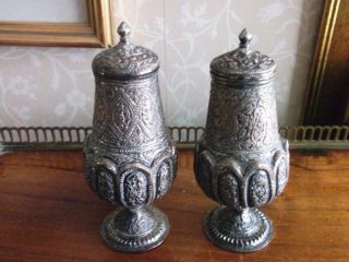 19th Century Middle Eastern Silver On Copper Spice Shakers.