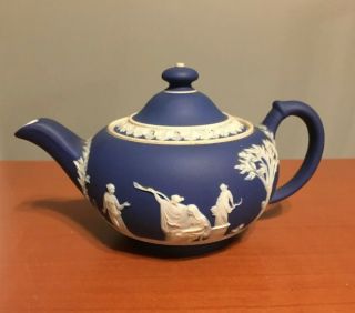 Antique Circa 1900 Wedgwood Blue Jasperware Small Teapot 4 " England