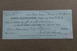 Antique Bank Check Lily Park,  Colorado